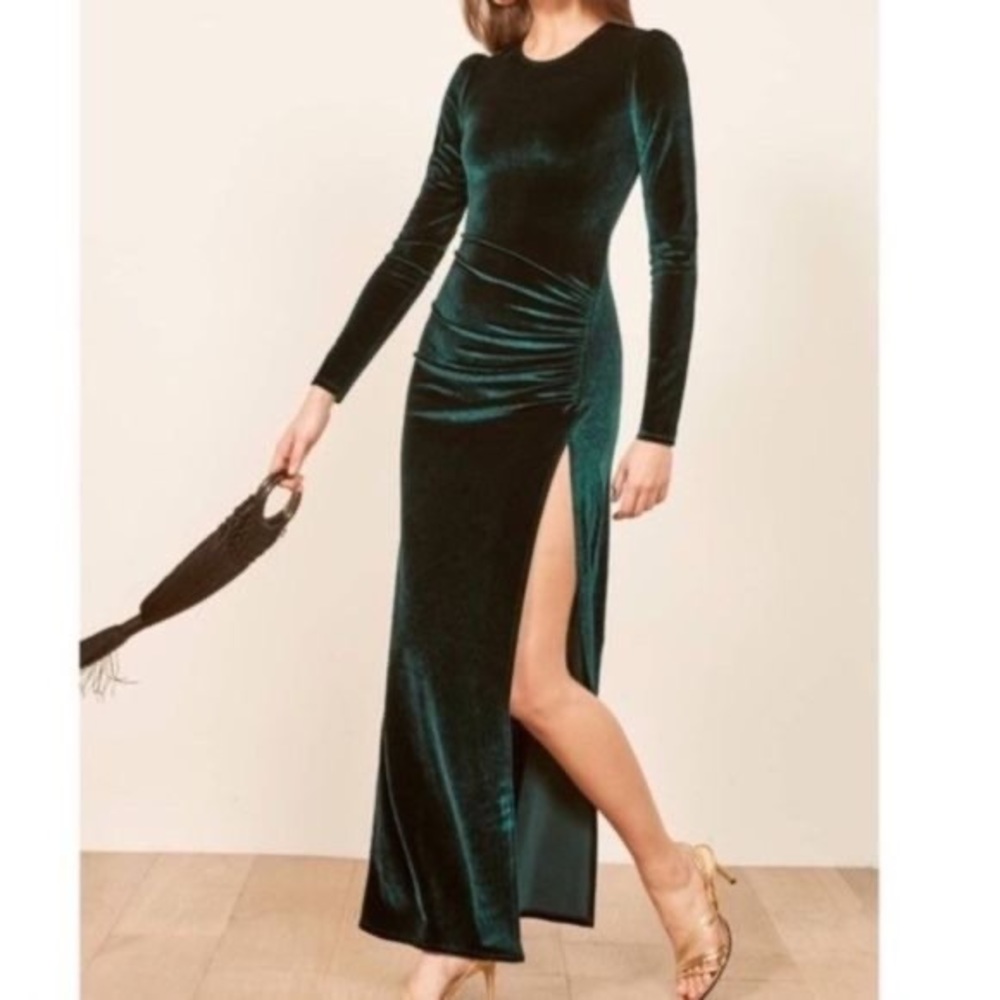Reformation Emerald Velvet Dress